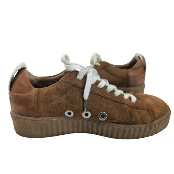 Allsaints Platform Sneakers Womens EU 38 US 8 Cherry Cognac Brown Suede Casual - Picture 5 of 12